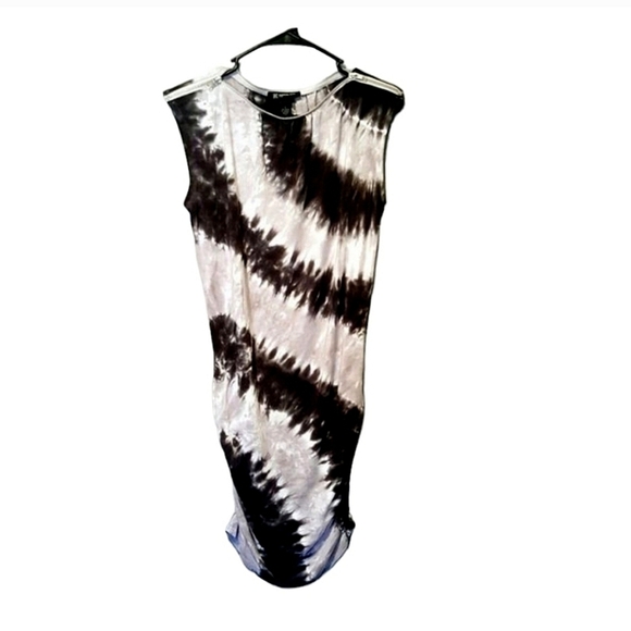 INC International Concepts Dresses & Skirts - INC INTERNATIONAL CONCEPTS Black and Grat Tie Dye Ruched Zipper Dress SP